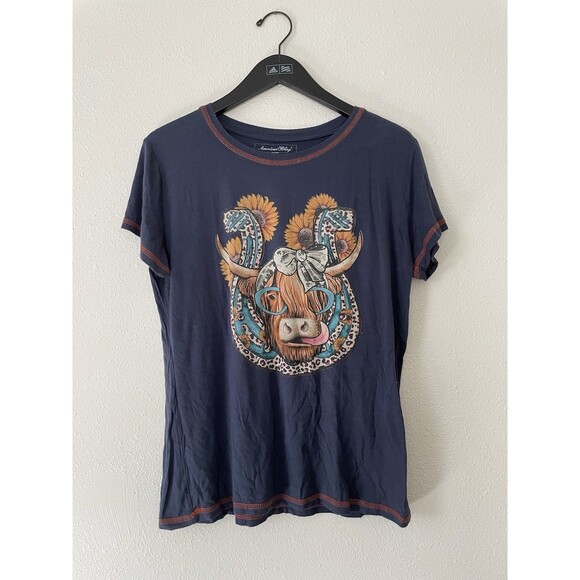American Blue  T shirt Graphic Top Size L Crew Neck Short Sleeves - Picture 1 of 5